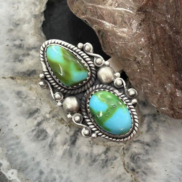 Sterling Southwestern Style 2 Sonora Gold Turquoise Adjustable Ring For Women #6 - Picture 1 of 10